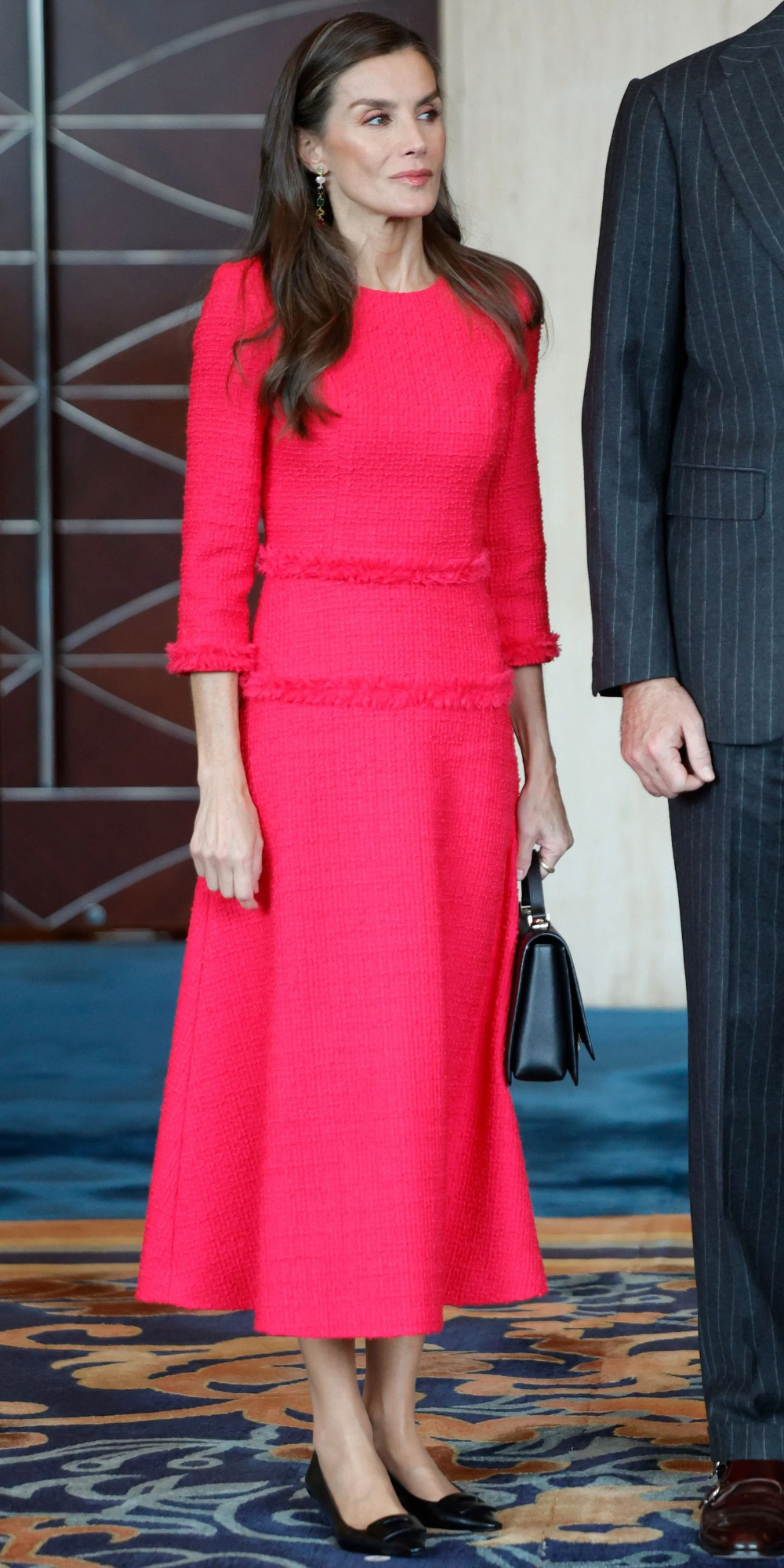 Queen Letizia's Fuchsia Tweed Dress in China