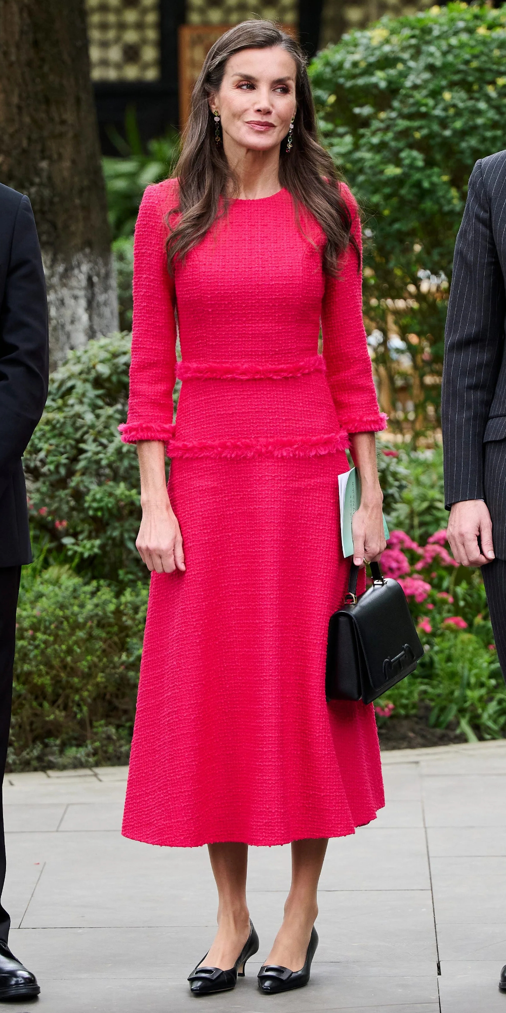 Queen Letizia's Fuchsia Tweed Dress in China