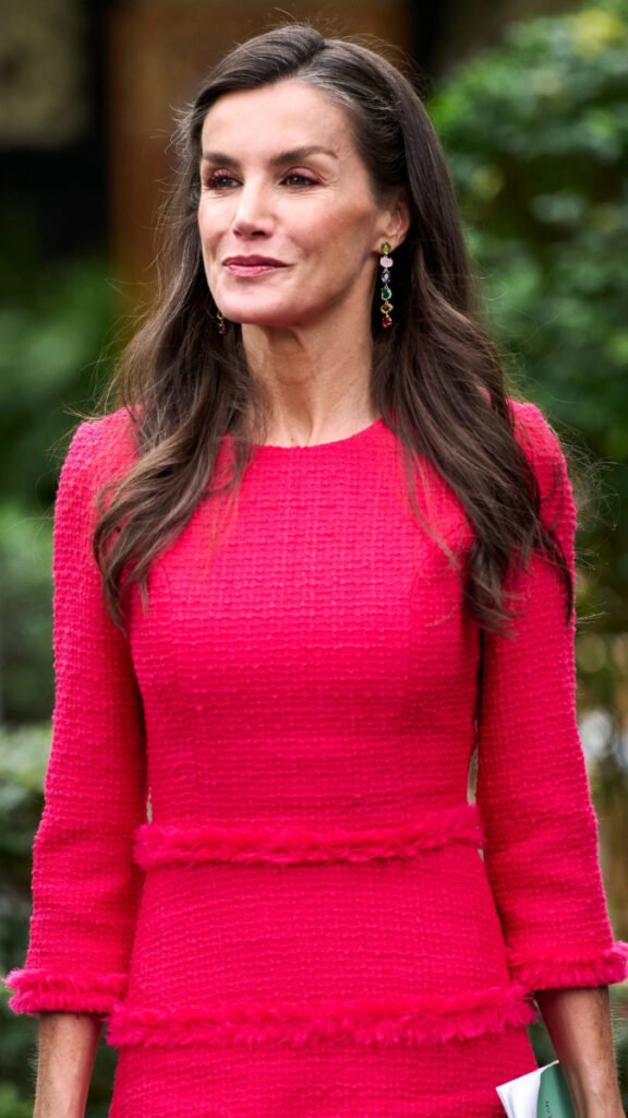 Queen Letizia's Fuchsia Tweed Dress in China