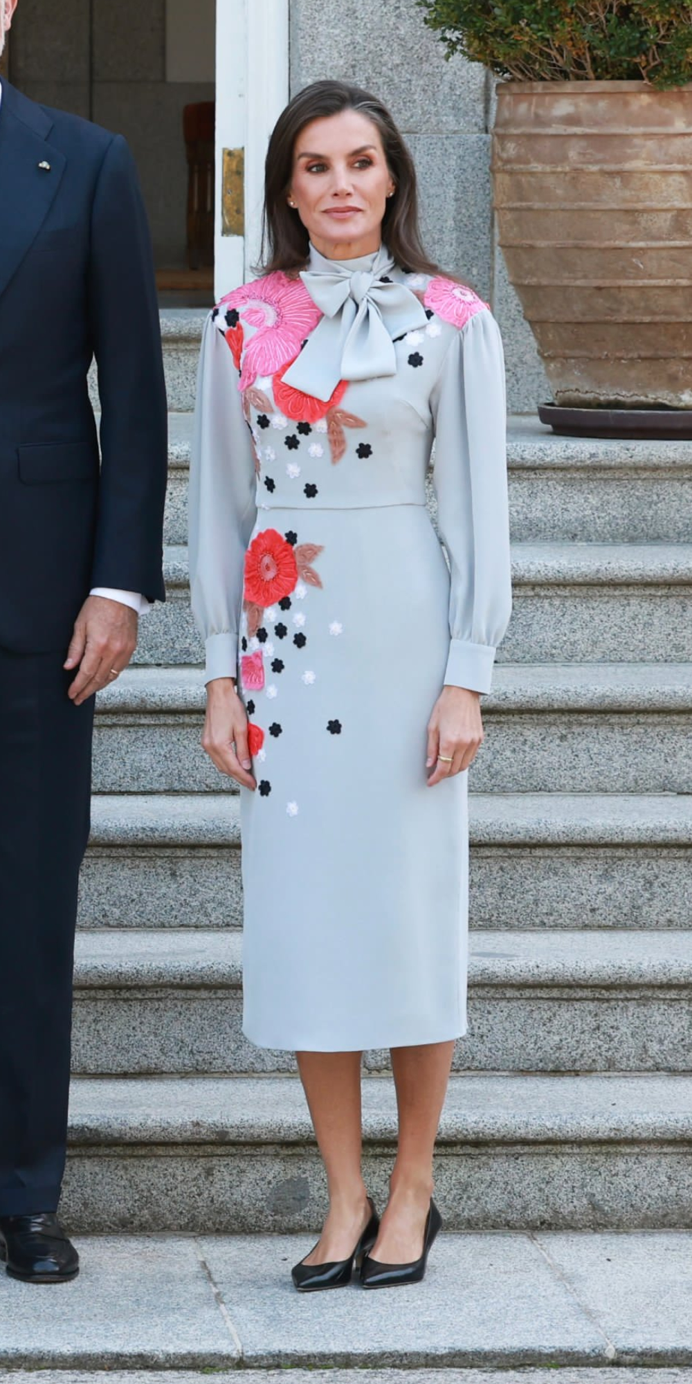 Queen Letizia wears her iconic embroidered floral dress by Pertegaz once again