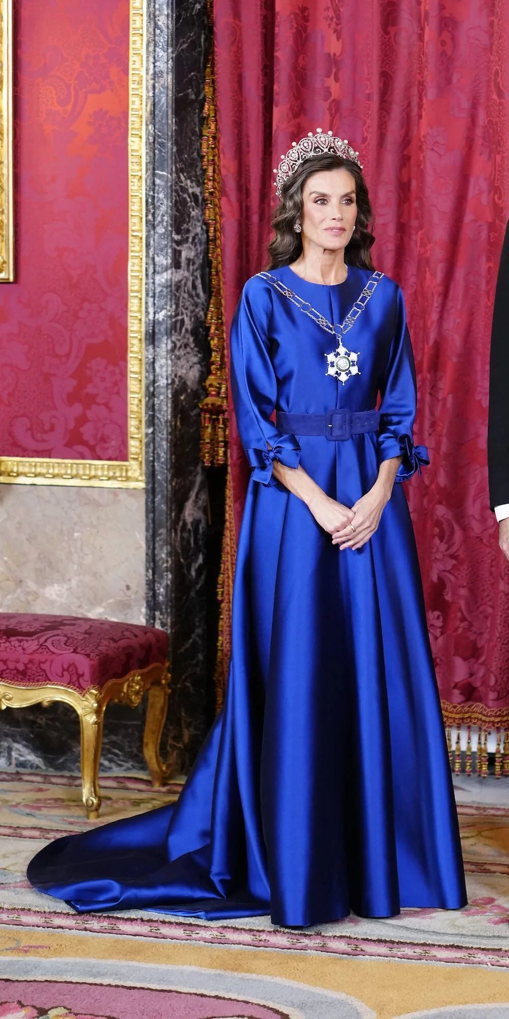 Queen Letizia dressed in a gown by The 2nd Skin Co.