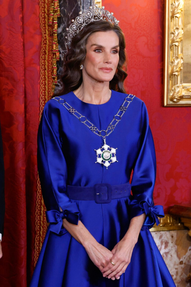 Queen Letizia Dazzled in a Cobalt Blue Gown and the Russian Tiara Queen Letizia's Style at the State Banquet