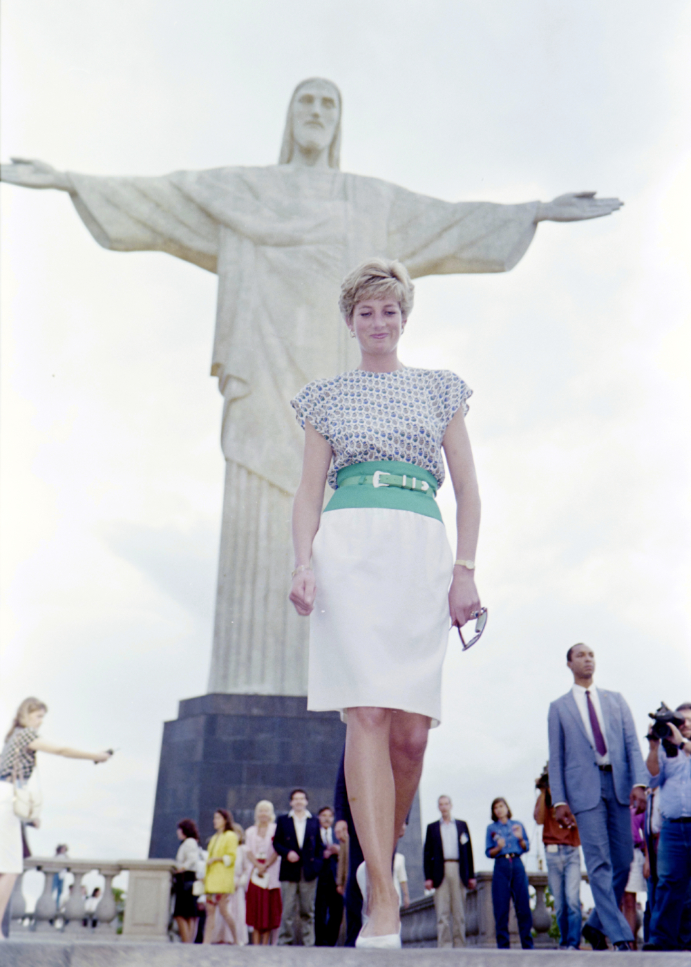 Princess Diana posing at Christ the Redeemer