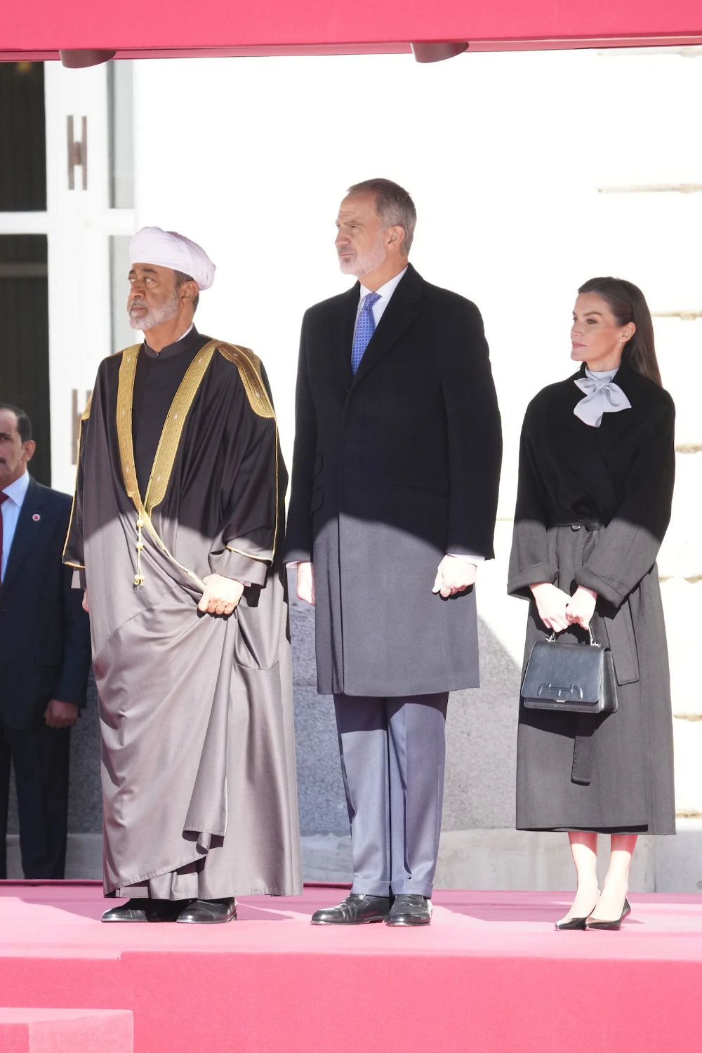 King Felipe VI of Spain and Queen Letizia of Spain welcome the Sultan of Oma