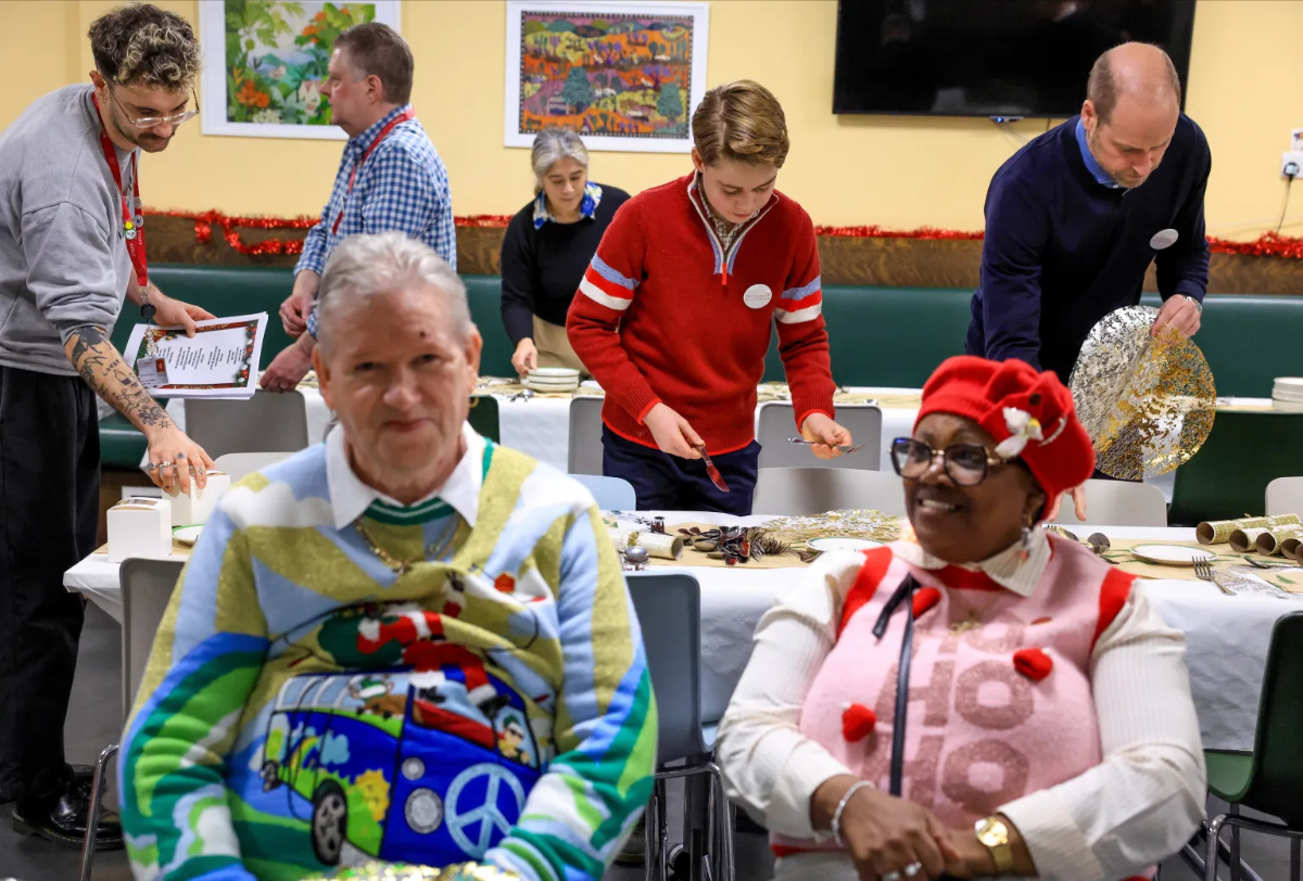William Takes Prince George to The Passage, Recreating Diana's 1993 Homeless Shelter Visit William and George preparing the food.