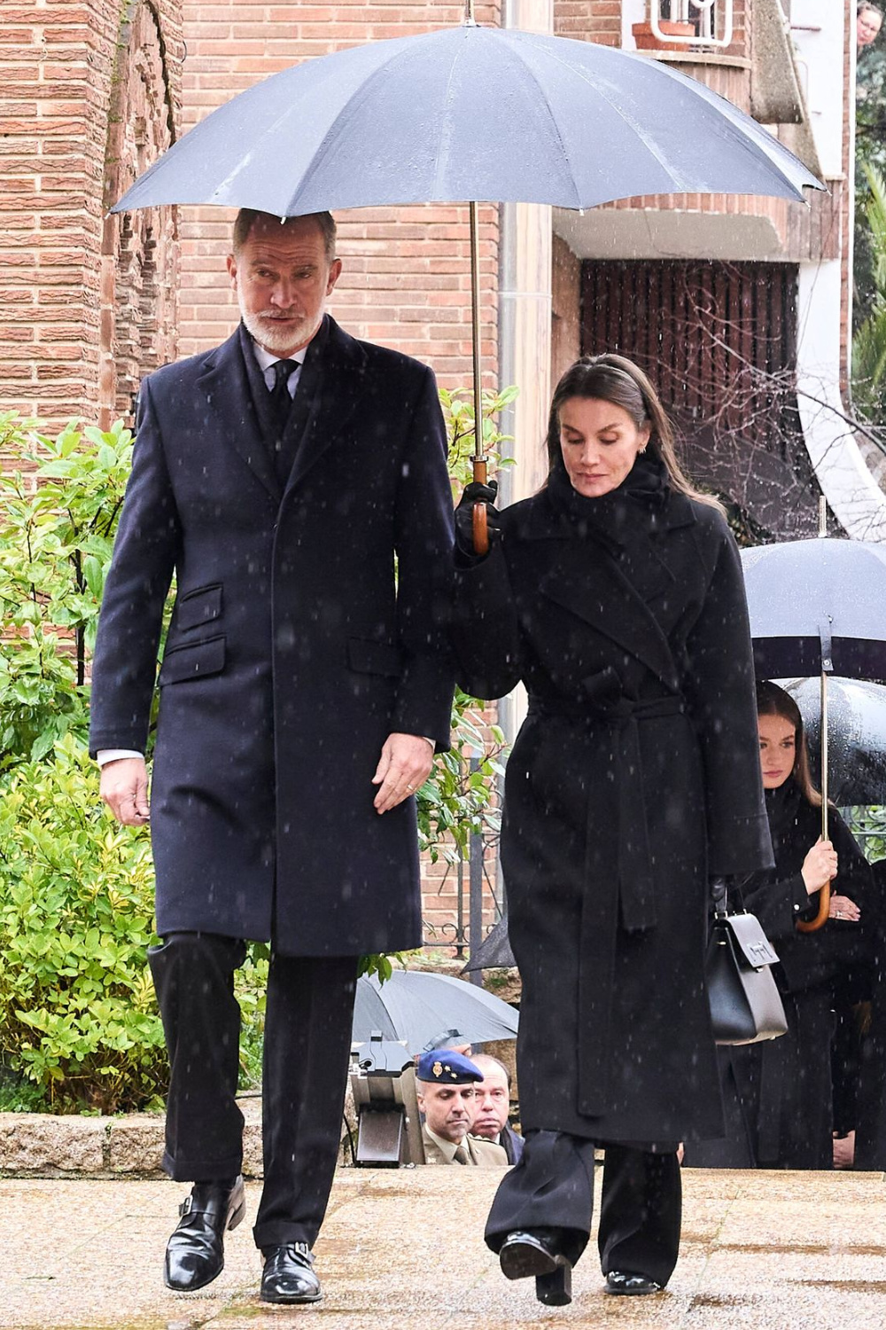 Princess Leonor and Infanta Sofia Attend the Funeral of Irene of Greece King Felipe and Queen Letizia arriving at the cathedral.