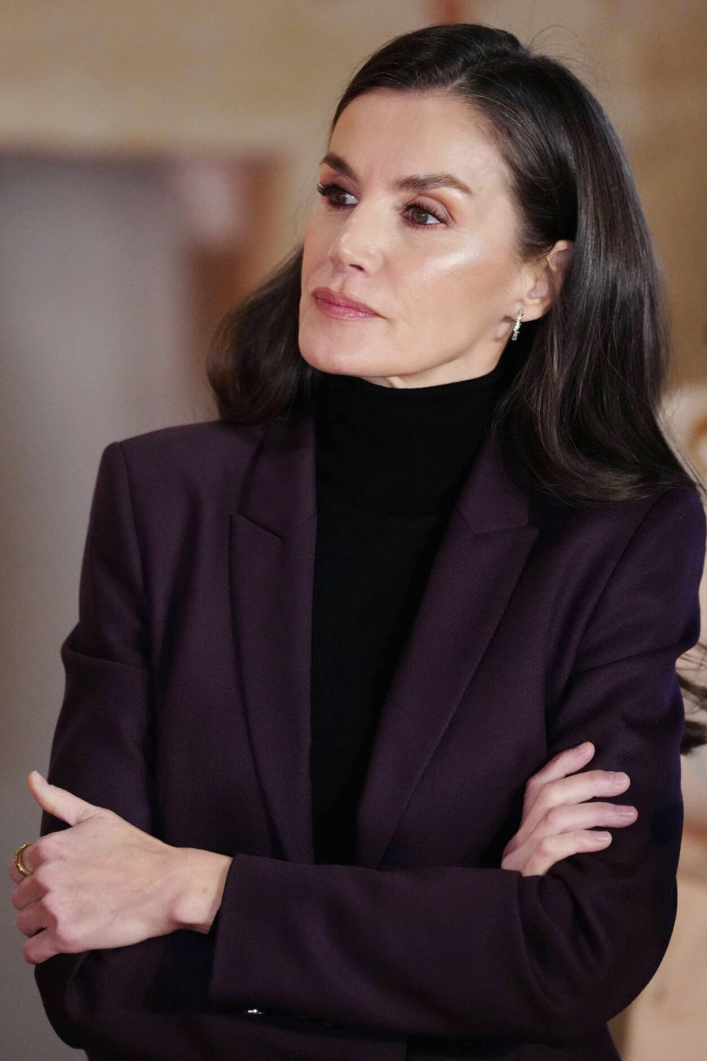 Queen Letizia Wears a Wine-Colored Hugo Boss Suit During Her Visit to Valencia Queen Letizia of Spain