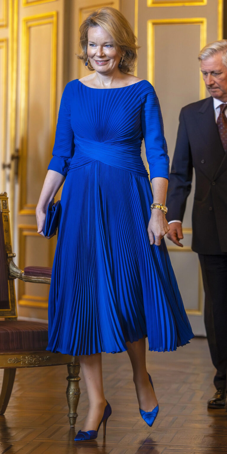 What Mathilde Deep Blue Queen Mathilde's Blue Armani Look at New Year's Reception