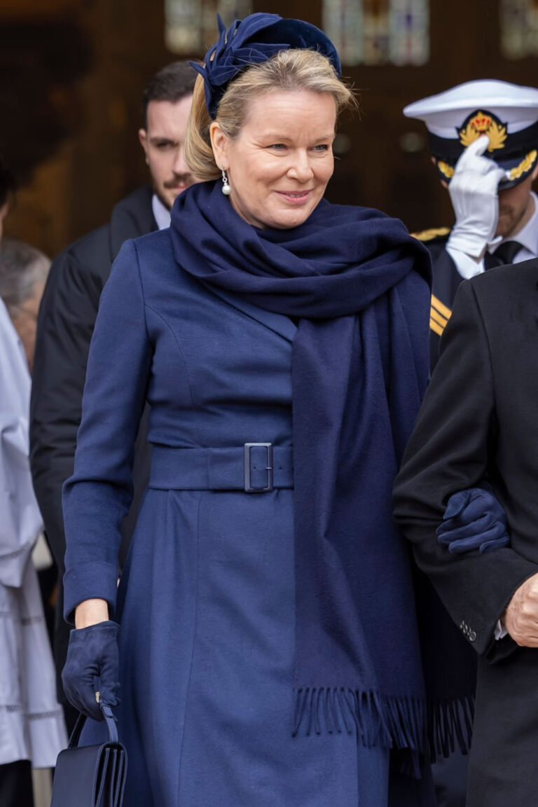 Queen Mathilde’s Elegant Cathedral Look: Natan Dress and Meer Couture Coat Queen Mathilde's style at Brussels Cathedral