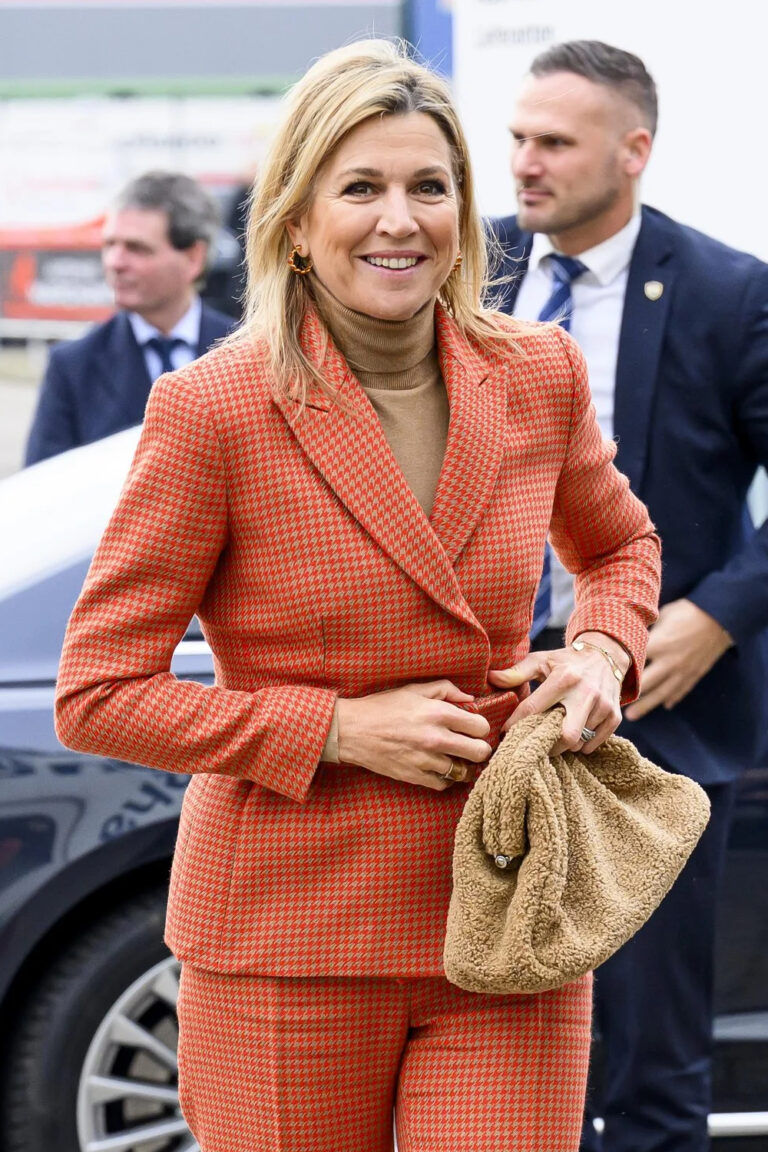 Queen Maxima’s Smart Style: Natan Suit and Mango Clutch for Energy Transition Visit Queen Maxima's Style at the Remeha Factory in Apeldoorn