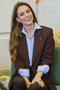 Princess Kate Wears Petar Petrov Blazer and Boden Loafers for Castle Hill Nursery School Visit in Croydon Kate Middleton Wears Brown Petar Petrov Blazer in Croydon