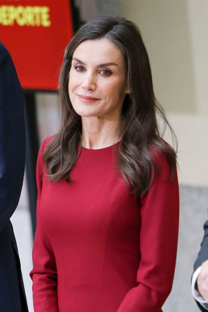 Queen Letizia Wears Burgundy Carolina Herrera