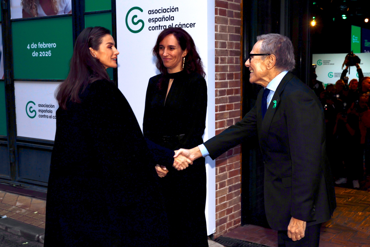 Queen Letizia Wears Classic Black COS Ensemble for World Cancer Day Appearance Queen Letizia upon her arrival at the Spanish Association Against Cancer.