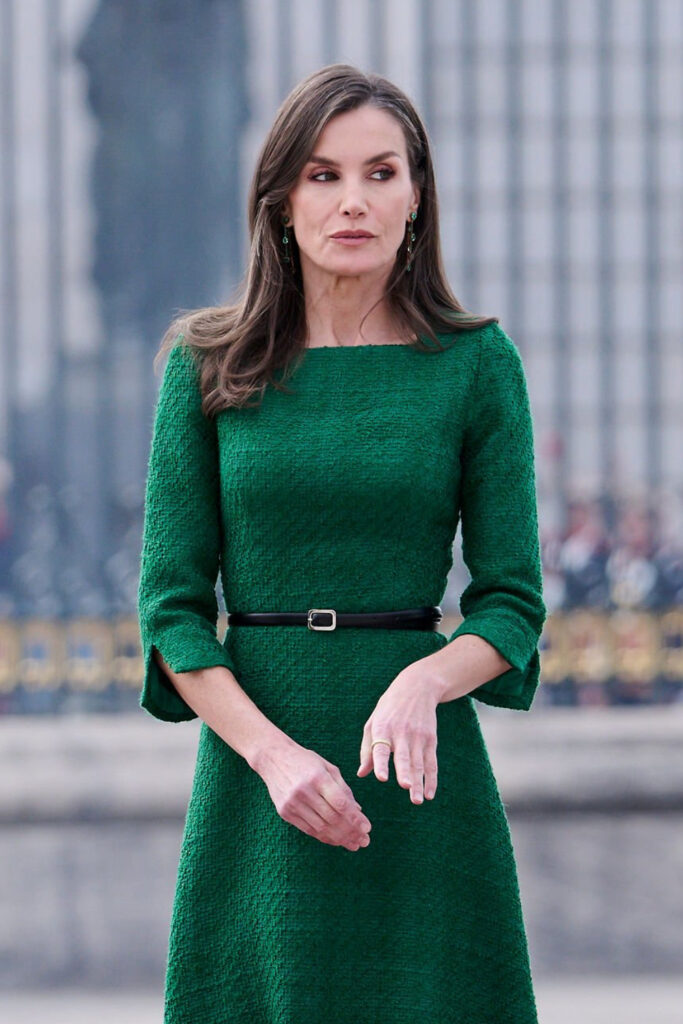 Queen Letizia Rewears Green Tweed Dress