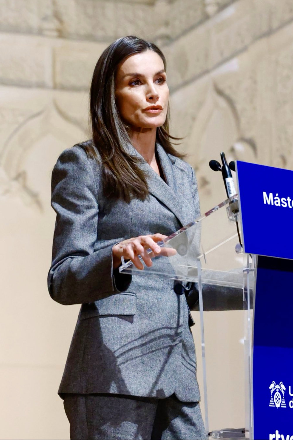 Queen Letizia Stuns in New Zara Suit at University of Alcalá Event Queen Letizia giving her speech at the University of Alcalá