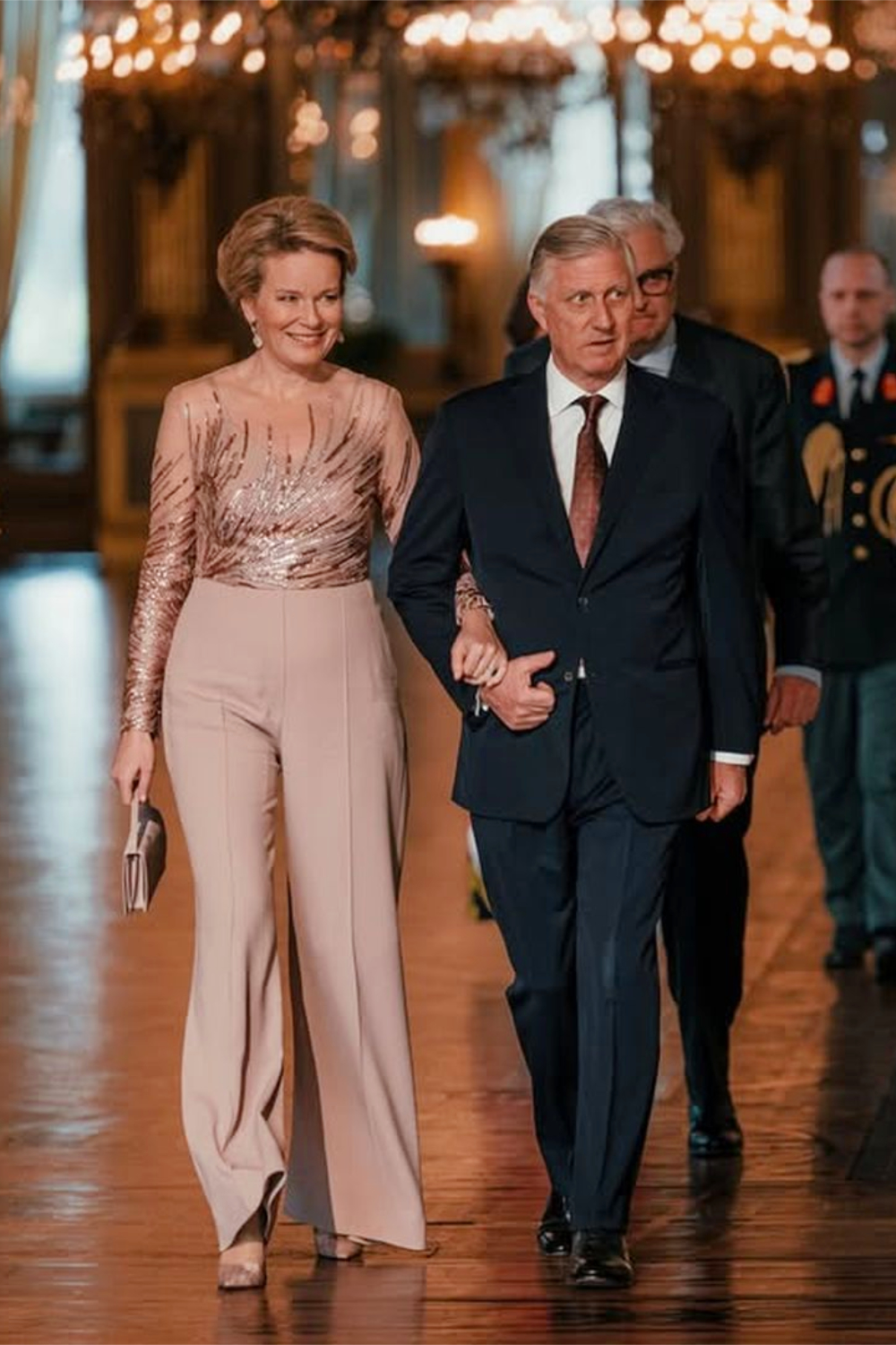 Queen Mathilde's Style at the Spring Concert: A Jumpsuit with an Embroidered Bodice Queen Mathilde and King Philippe