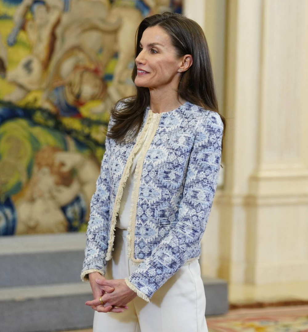 Queen Letizia Wore Her Mango Ethnic Jacket for the Seventh Time Queen Letizia Wears Mango Ethnic Jacket