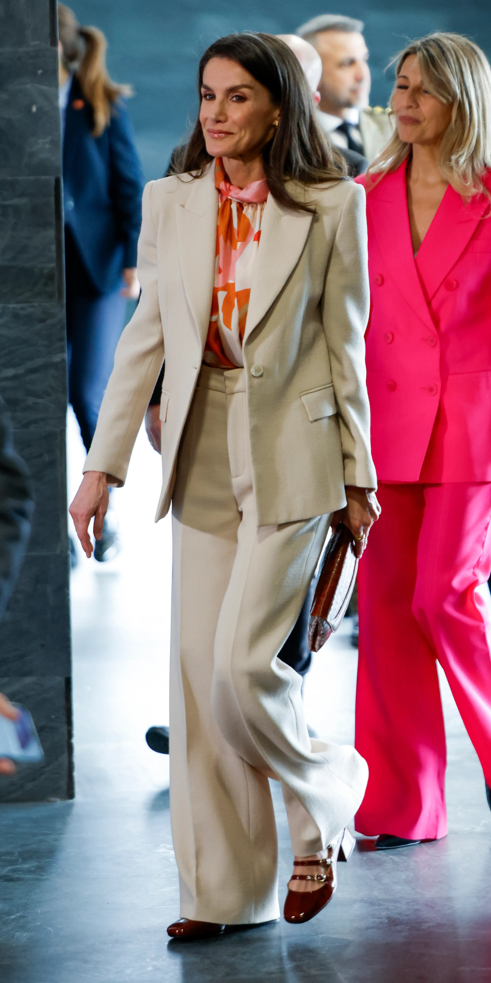 Queen Letizia's Hugo Boss Blouse Transforms Her Sand Mirto Suit Into a Spring Statement Queen Letizia Wears Hugo Boss Blouse and Mirto Suit