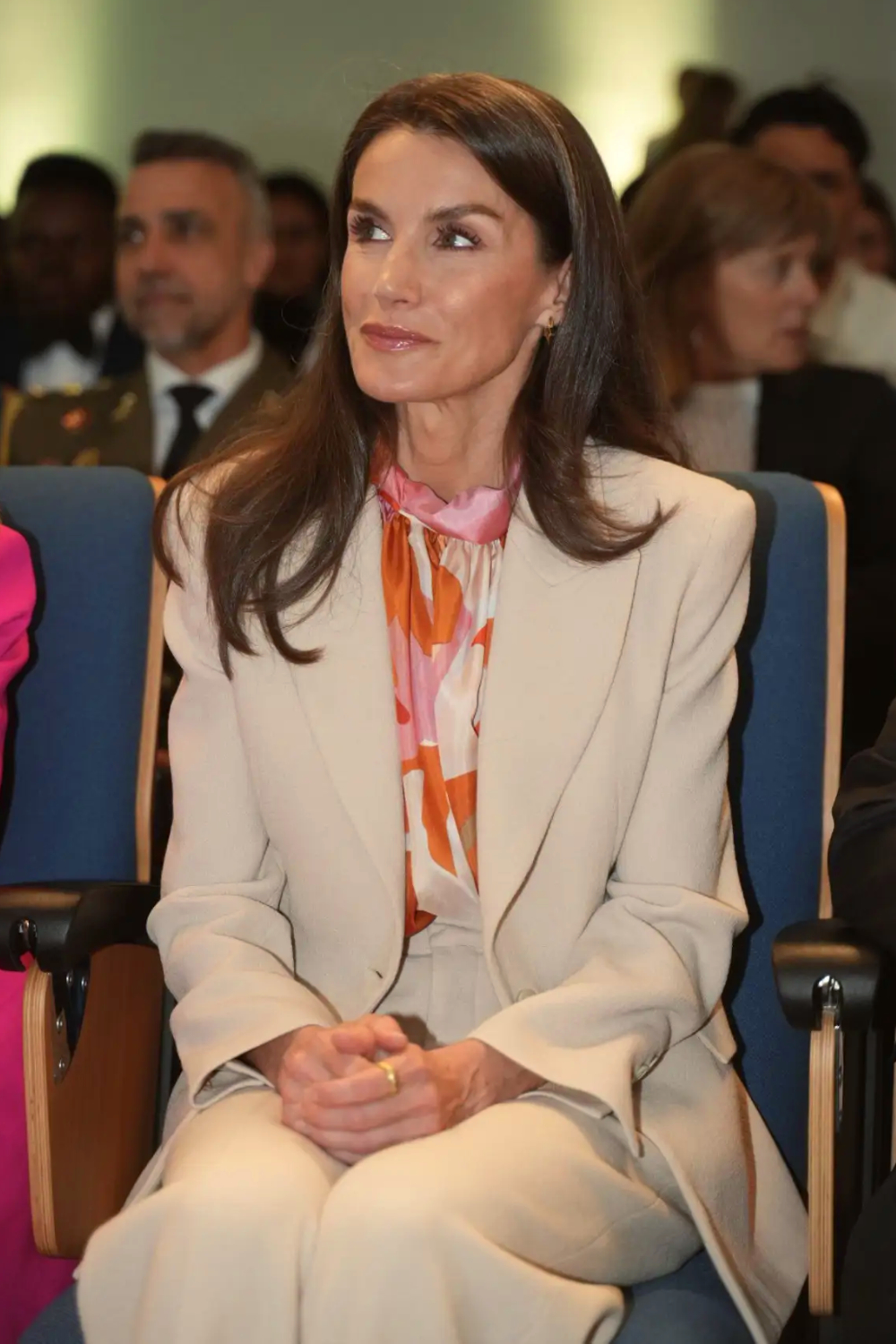 Queen Letizia's Hugo Boss Blouse Transforms Her Sand Mirto Suit Into a Spring Statement Letizia Wears Hugo Boss Blouse & Mirto Suit