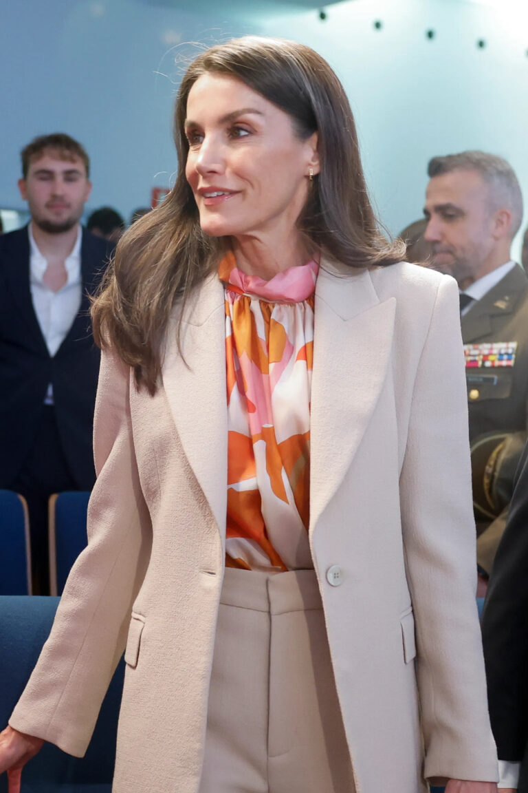 Queen Letizia’s Hugo Boss Blouse Transforms Her Sand Mirto Suit Into a Spring Statement Queen Letizia Wears Hugo Boss Blouse and Mirto Suit