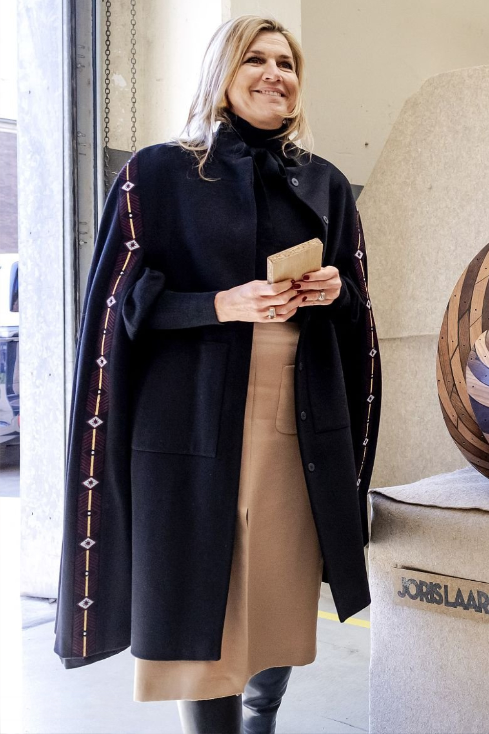 Queen Maxima Wears a Coat by Kenyan Designer Anna Trzebinski on Her Visit to Arnhem Queen Maxima Wears a Coat by Kenyan Designer Anna Trzebinski