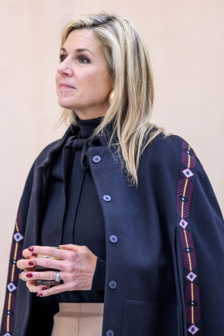 Queen Maxima Wears a Coat by Kenyan Designer Anna Trzebinski on Her Visit to Arnhem Queen Maxima's Ethical Coat