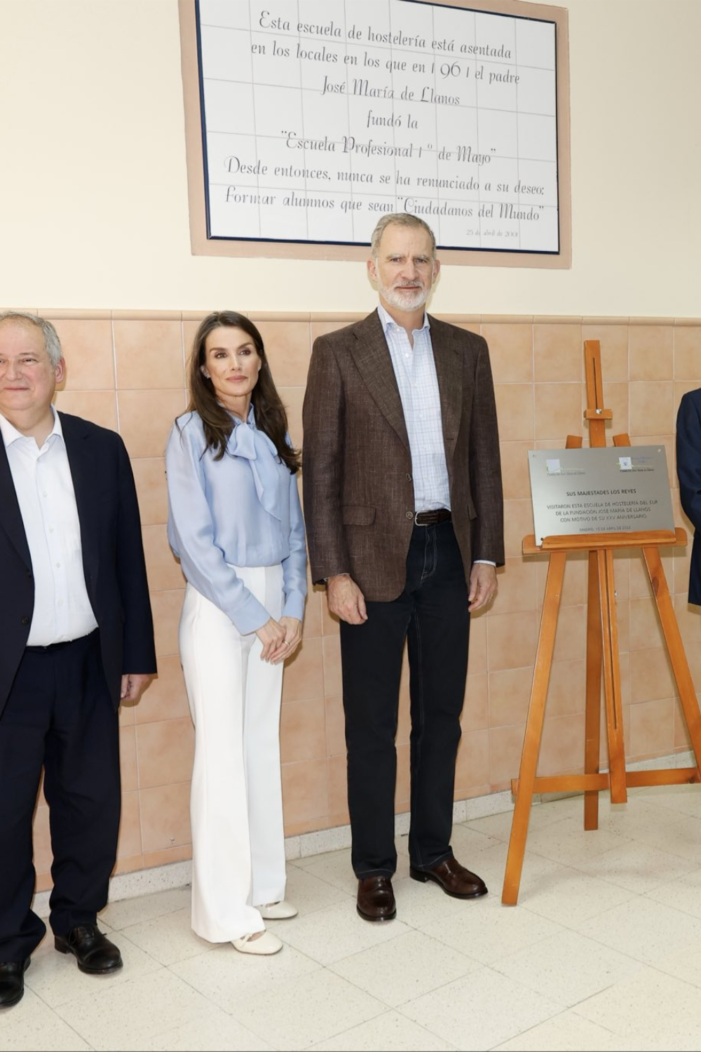 Inside Queen Letizia’s Effortless Spring Style The King and Queen of Spain at the José María de Llanos Foundation's Southern Hospitality School.