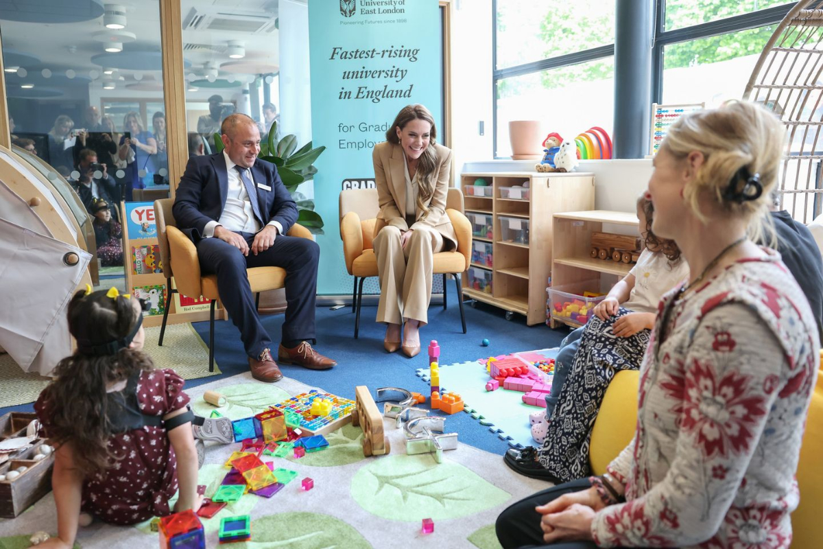 Princess Kate Makes a Comeback in a Gold Suit by Roland Mouret Kate during the presentation of “Foundations for Life: A Guide to Social and Emotional Development”
