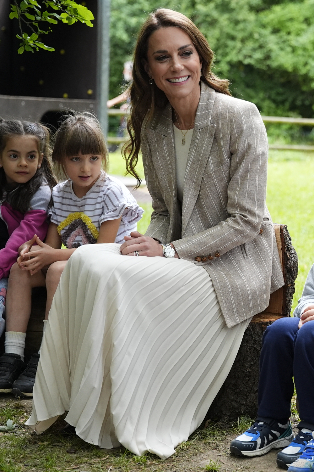 Princess Kate's Blazé Milano Outfit for Her Busy Second Day in Italy Princess Kate wore a Blazé Milano blazer, an ivory Jenni Kayne skirt, and Camilla Elphick flats