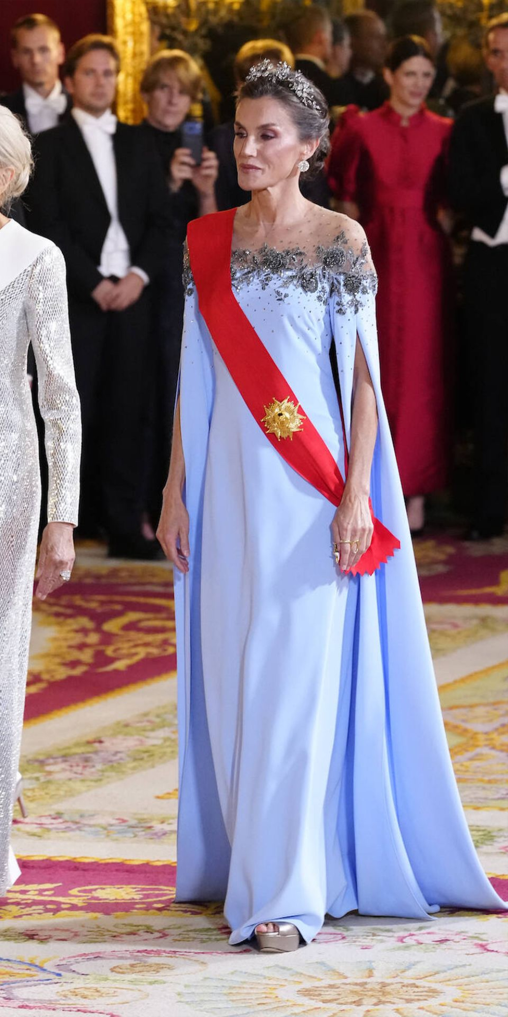 Queen Letizia Pairs a Carolina Herrera Gown With a Historic Diamond Tiara Queen Letizia wore a Cloudy Blue Carolina Herrera gown