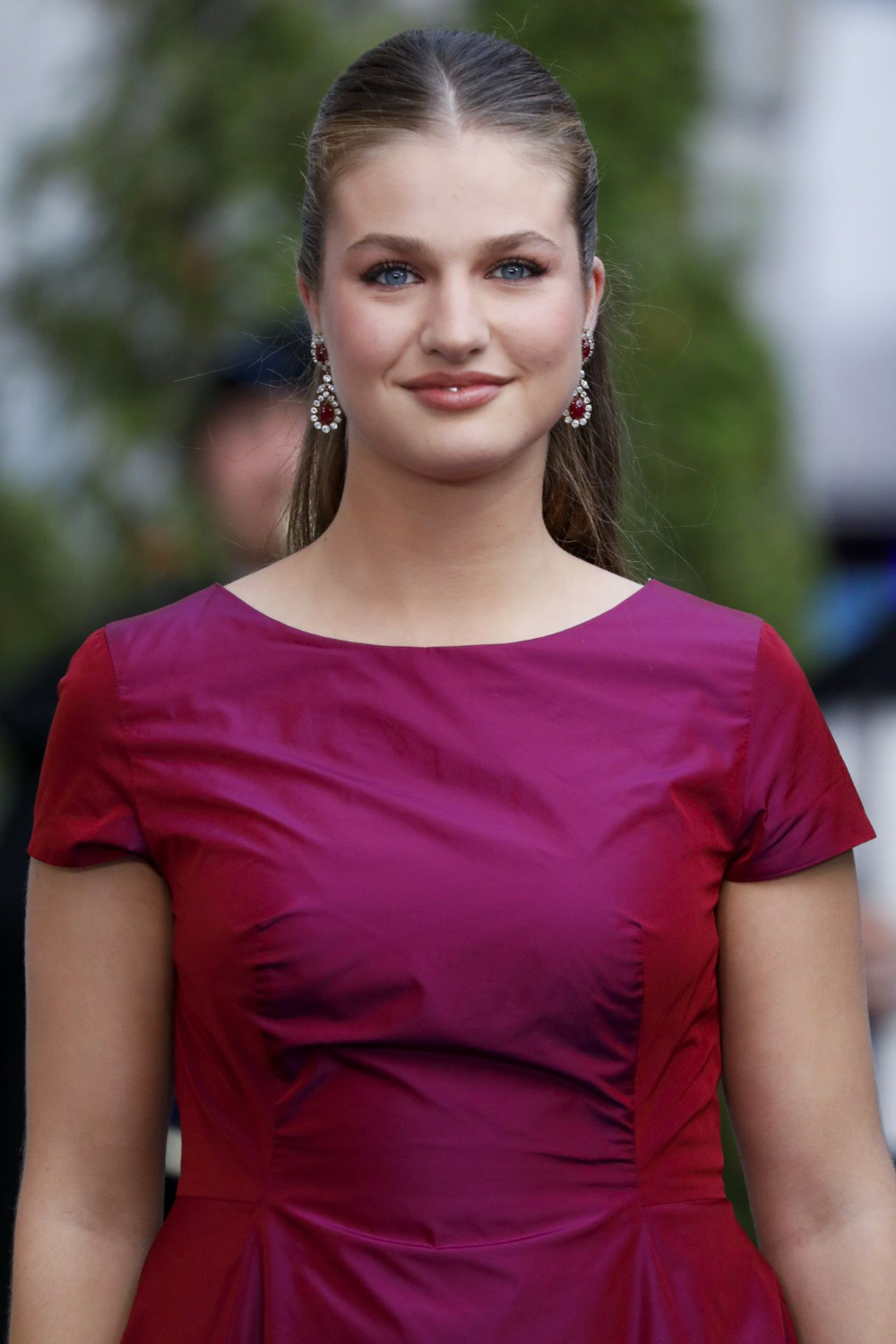 Princess Leonor Steals the Spotlight in Queen Sofia's Rubies and a Hannibal Laguna Dress Princess Leonor Wears Queen Sofía's Ruby Earrings