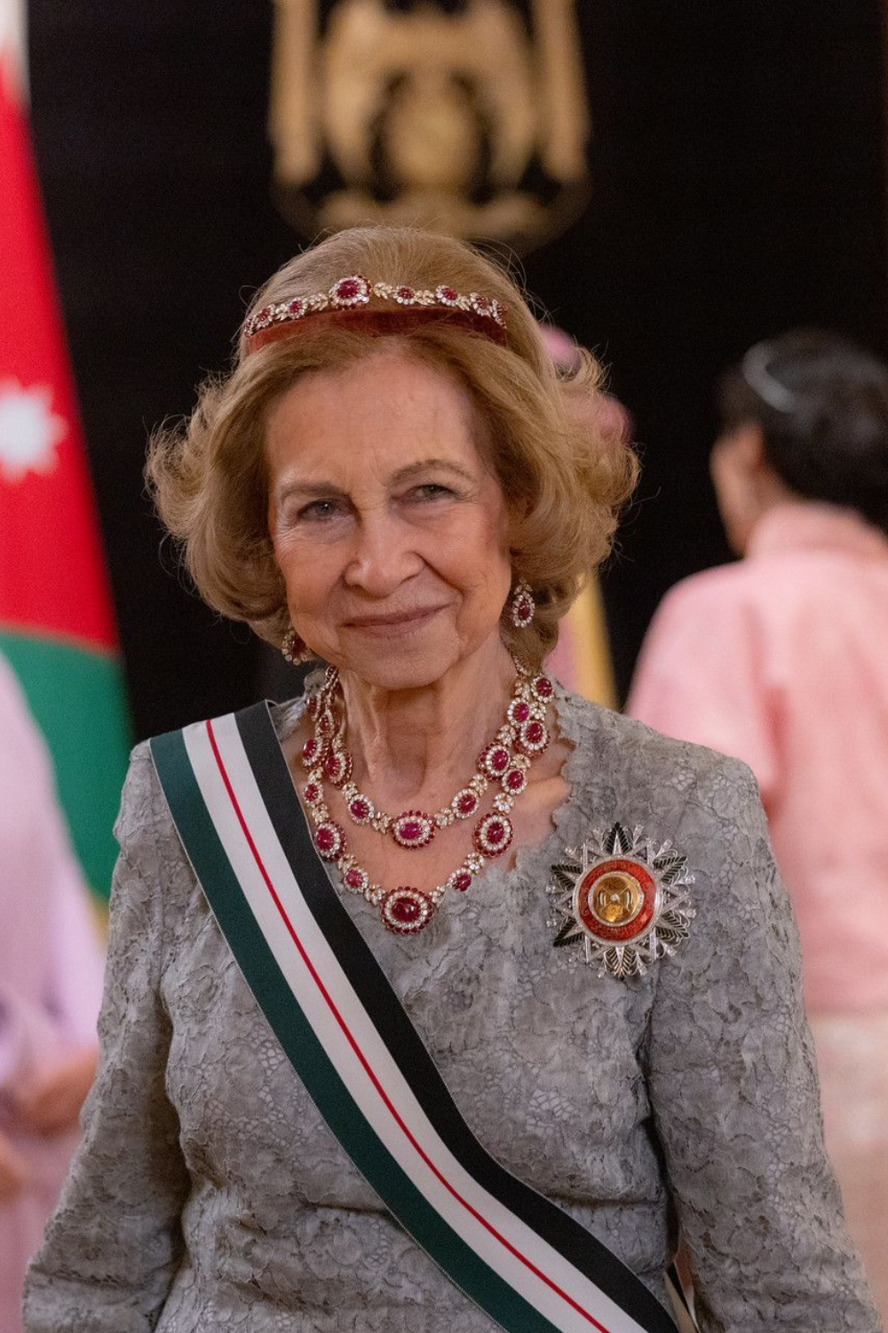Princess Leonor Steals the Spotlight in Queen Sofia's Rubies and a Hannibal Laguna Dress Queen Sofia wearing her ruby earrings.